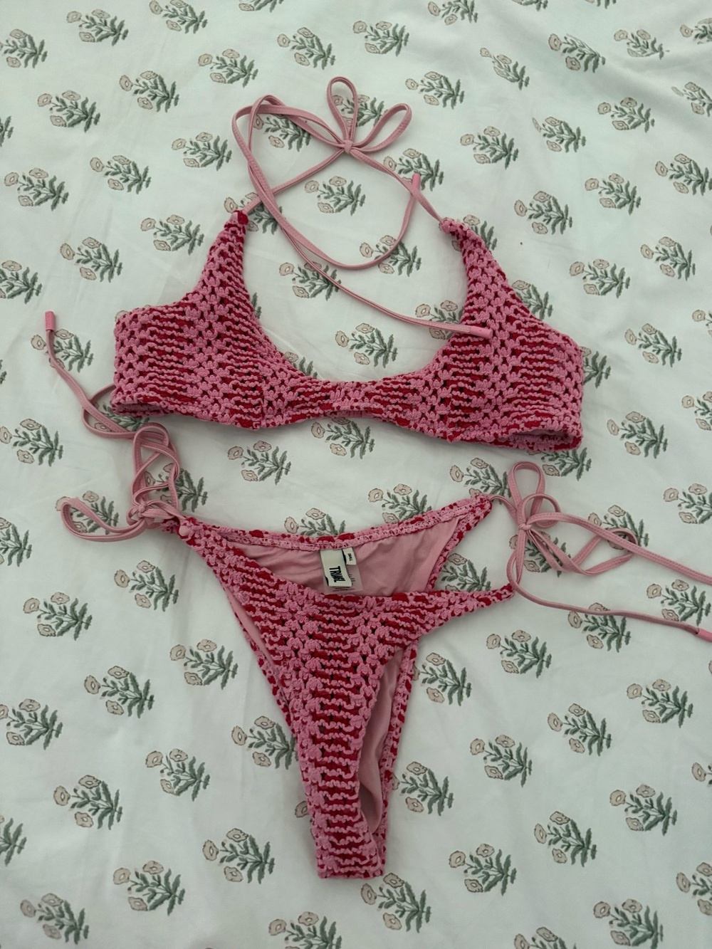 triangl swimwear Pink Crochet Tie-Side Bikini Set